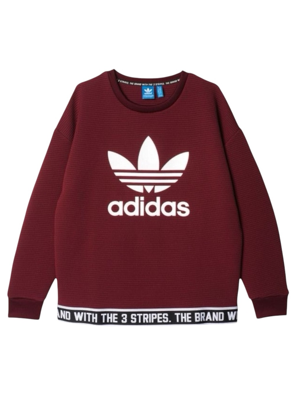 ADIDAS TREFOIL 3 STRIPES LOGO RIBBED PULLOVER SWEATSHIRT AY8936 - MAROON SZ MED